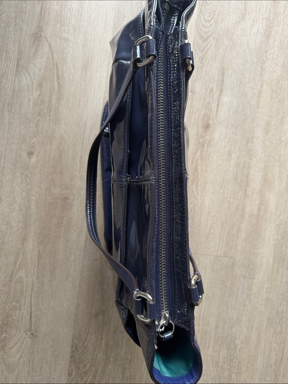 Coach Glossy Patent Navy Tote - Picture 6 of 11